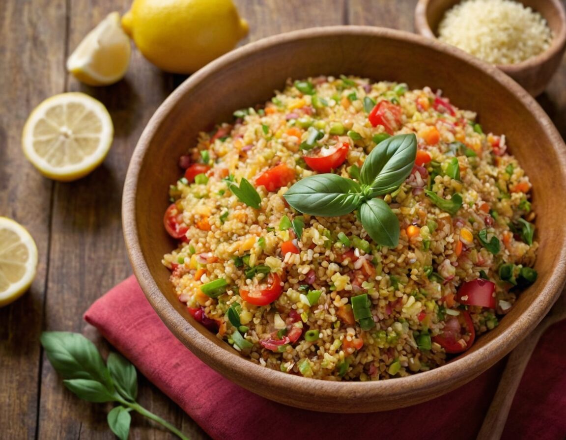 Dressing aus Zitronensaft, Olivenöl, Knoblauch anrühren - Das beste Bulgursalat Rezept: Frisch, gesund und einfach zubereitet