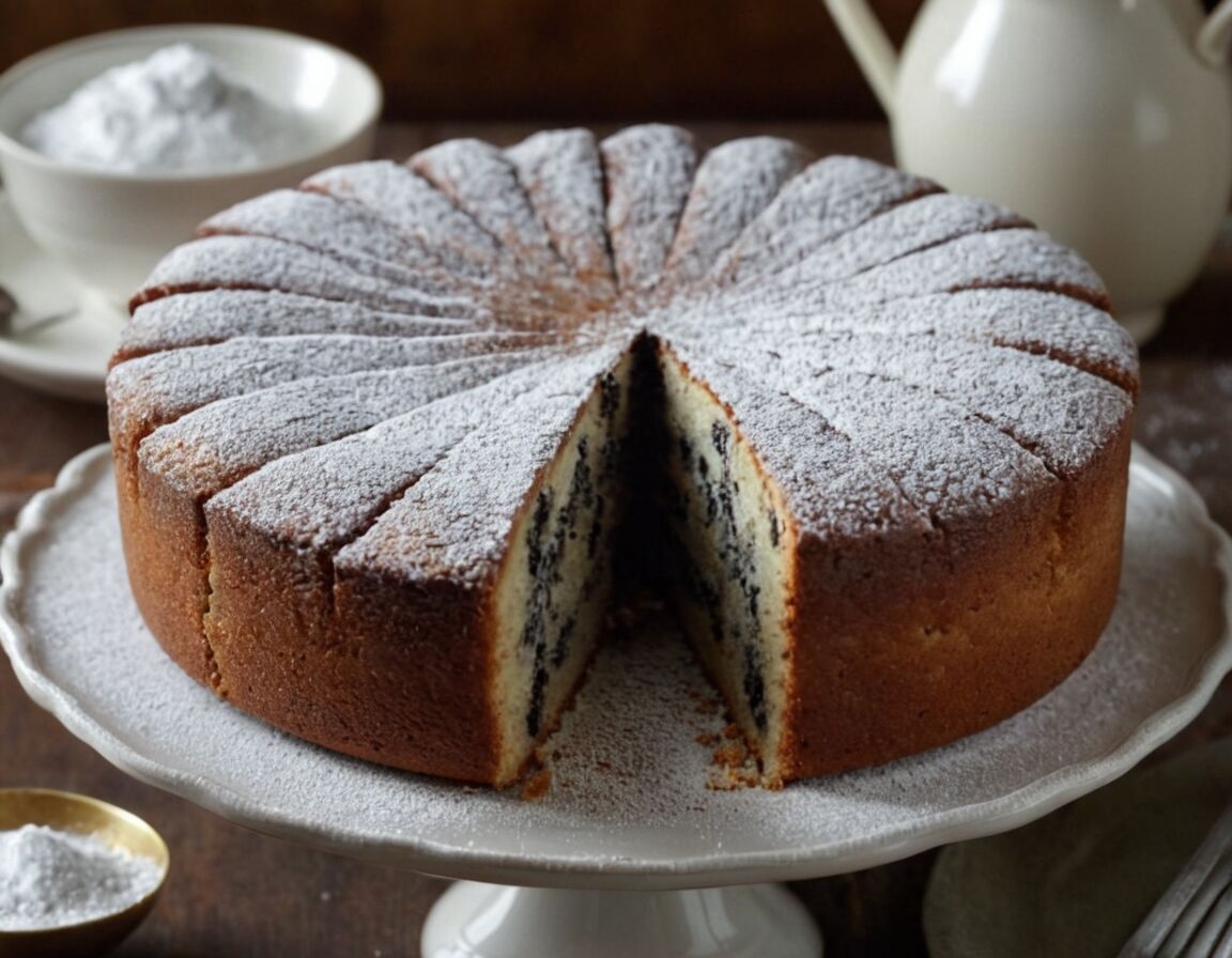 Nach dem Abkühlen mit Puderzucker bestäuben - Der beste Mohnkuchen Rezept: Ein Genuss für jeden Anlass